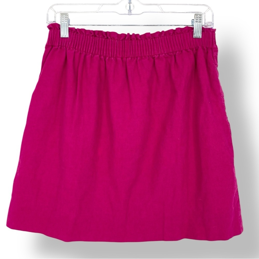 J. Crew J. pleated linen blend elastic waist hot pink skirt knee length size 4